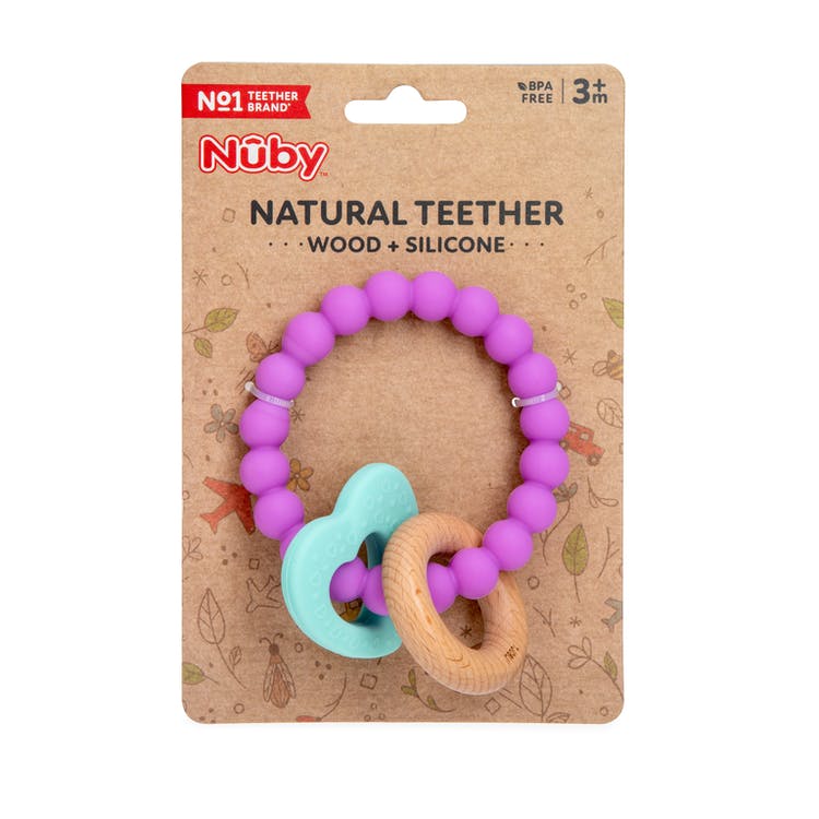 Nuby Key-Ring Teethers - Silicone Wooden Hoop Heart 2