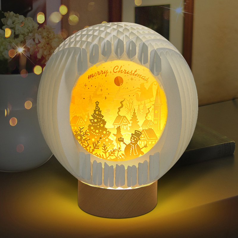 3D Paper Art Table Lamp With Wood Base 20