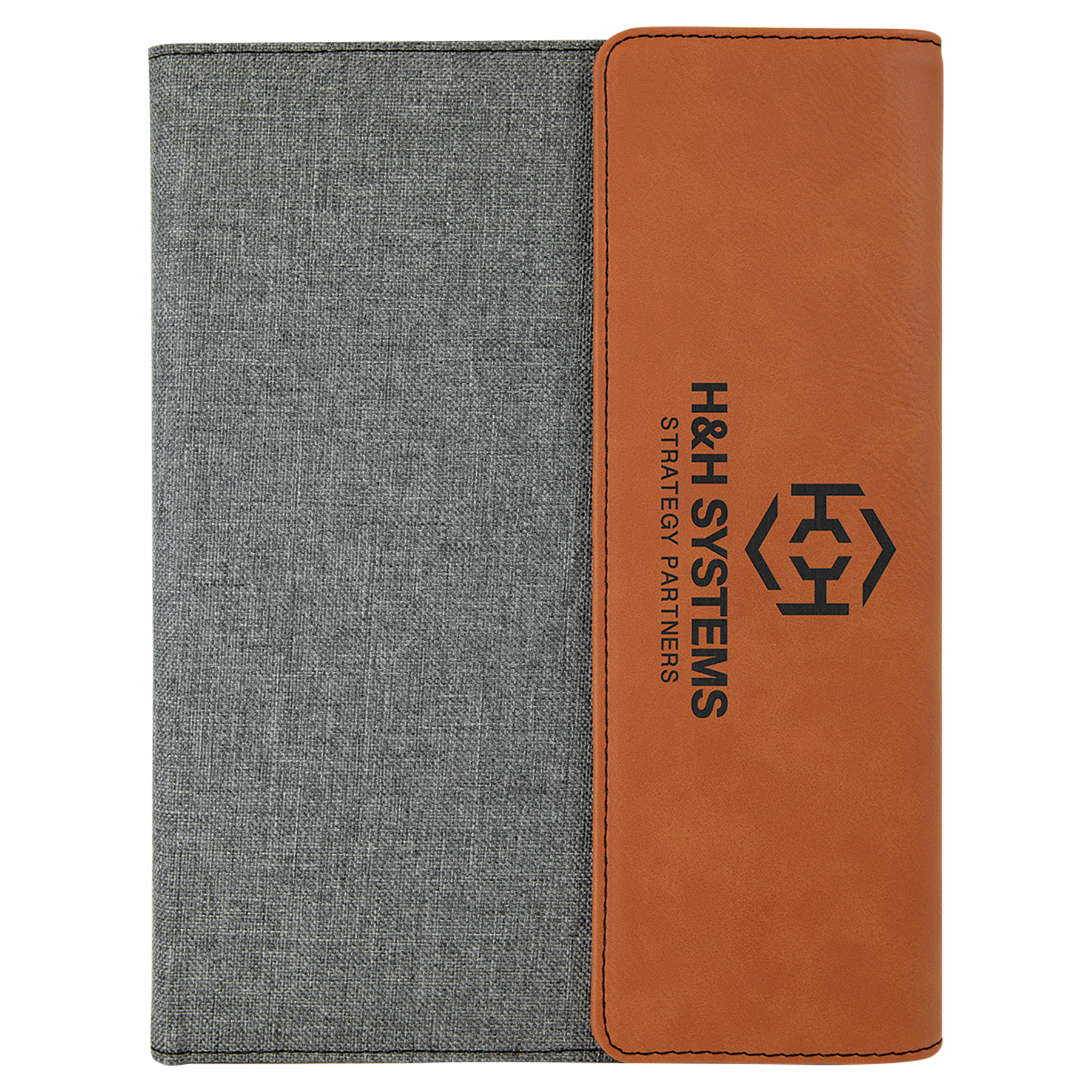 7" x 9" Rawhide Leatherette / Gray Canvas Portfolio with Notepad 2