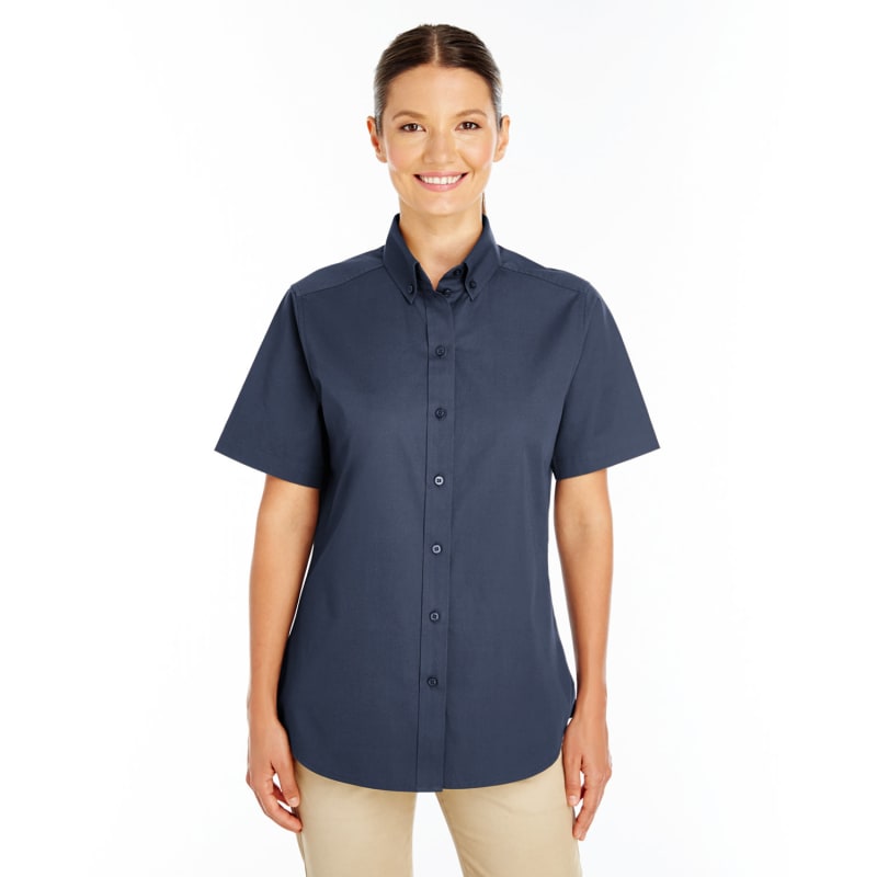 Harriton Ladies' Foundation 100% Cotton Short-Sleeve Twill Shirt With Teflon™ 3