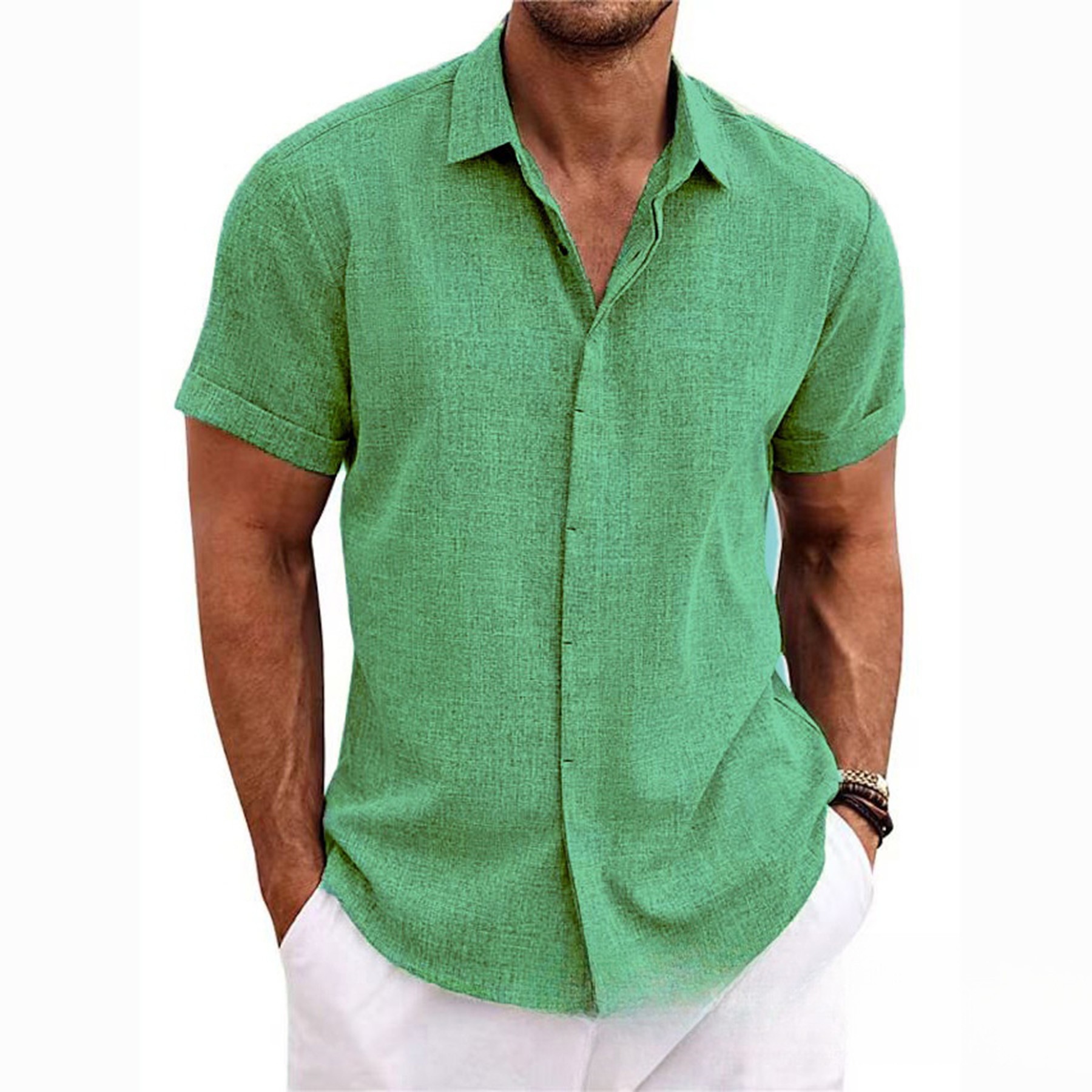 Men's Linen Shirts Short Sleeve Casual Shirts 11