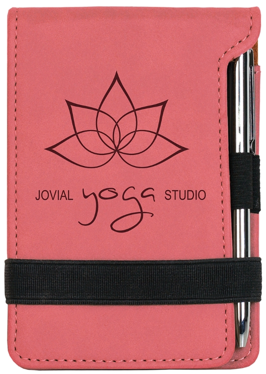 Engraved Pink Leatherette Pad and Pen Set 2