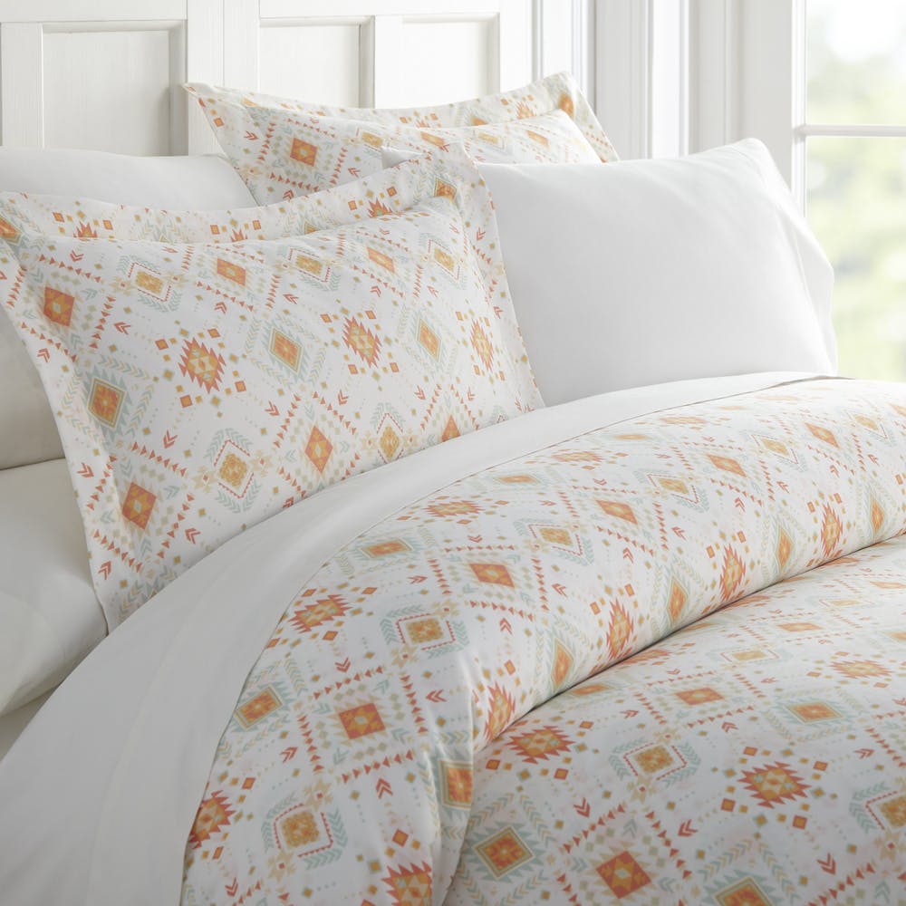 Duvet Cover Sets - Orange Aztec King 3 Piece 1