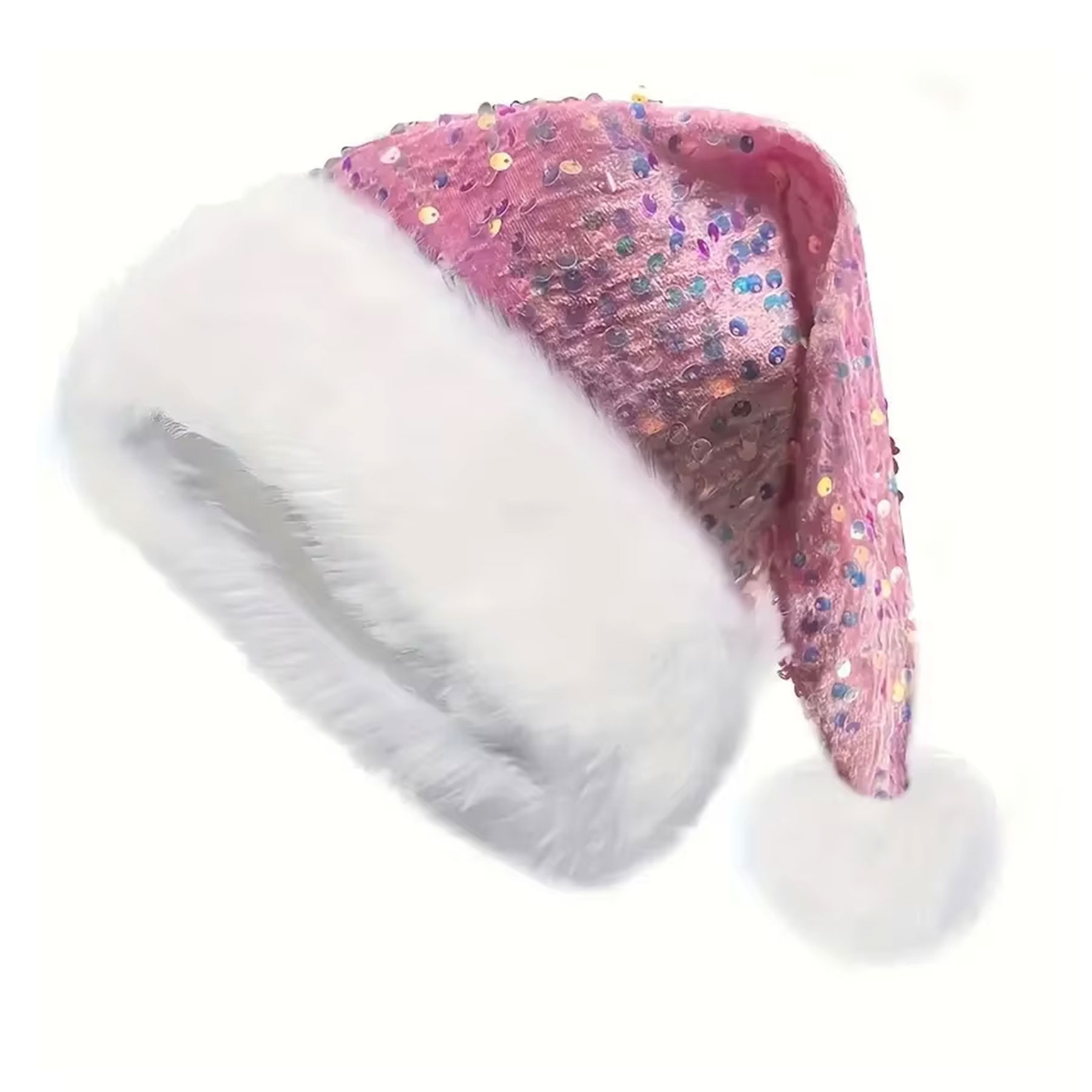 Plush Two-Tone Sequins Santa Hat 4