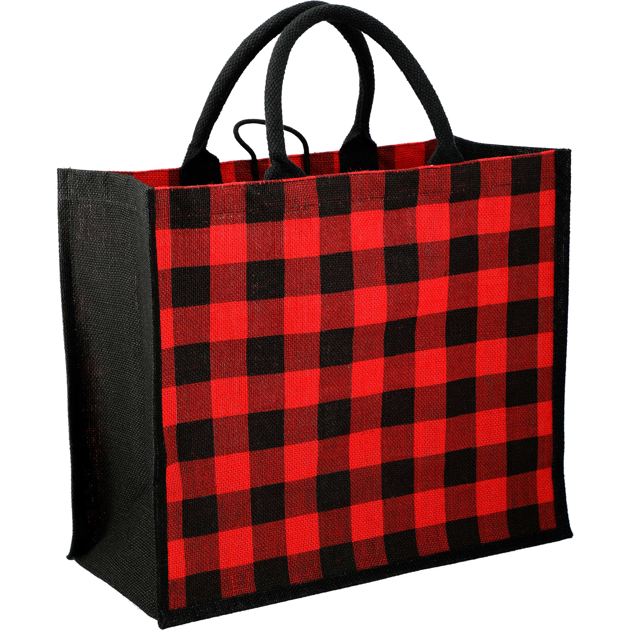 Buffalo Plaid Printed Jute Tote 3