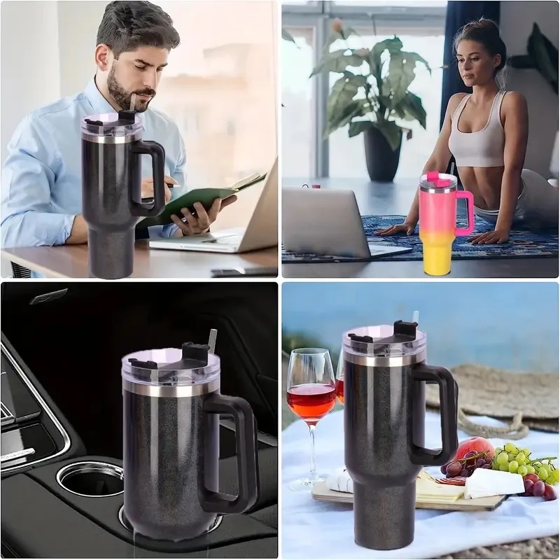 40oz Portable Rainbow Gradient Car Tumbler With Handle Straw 17