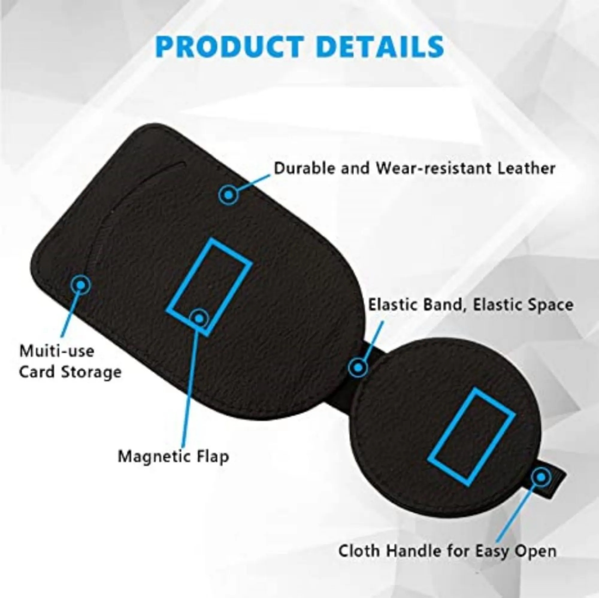 Full Grain Leather Glasses Clip ETC Card Holder for Car 5