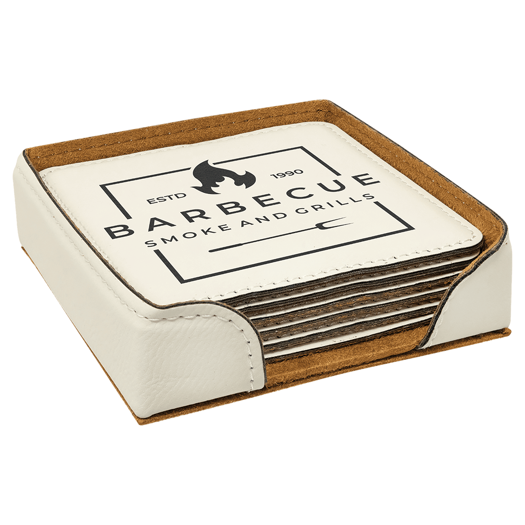 4" x 4" White Square Leatherette 6-Coaster Set 2