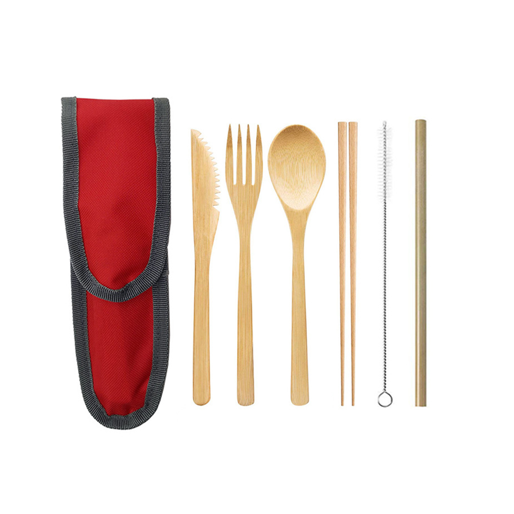 Portable 6-In-1 Bamboo Cutlery Set With Pouch 6