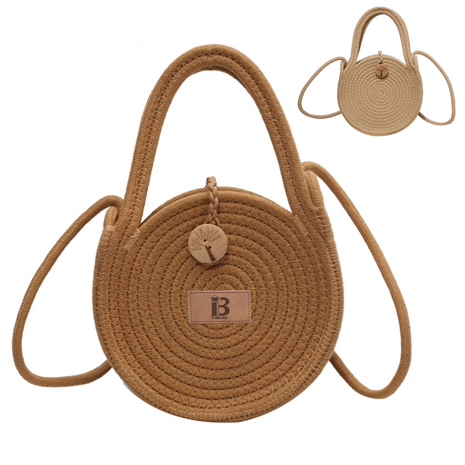 Straw Solid Round Tote Cross-body Bag 10