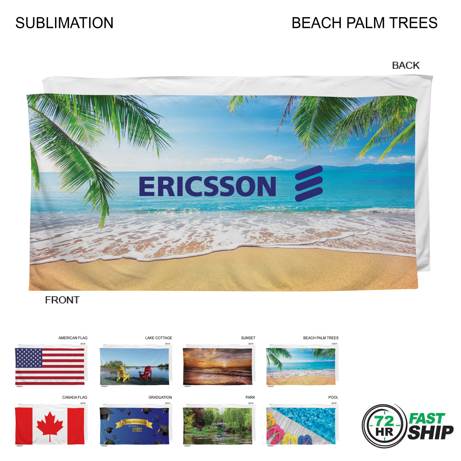 72 Hr Fast Ship - Stock Design Sublimated, Heavier Weight, Plush Velour Terry Beach Towel, 30x60 5