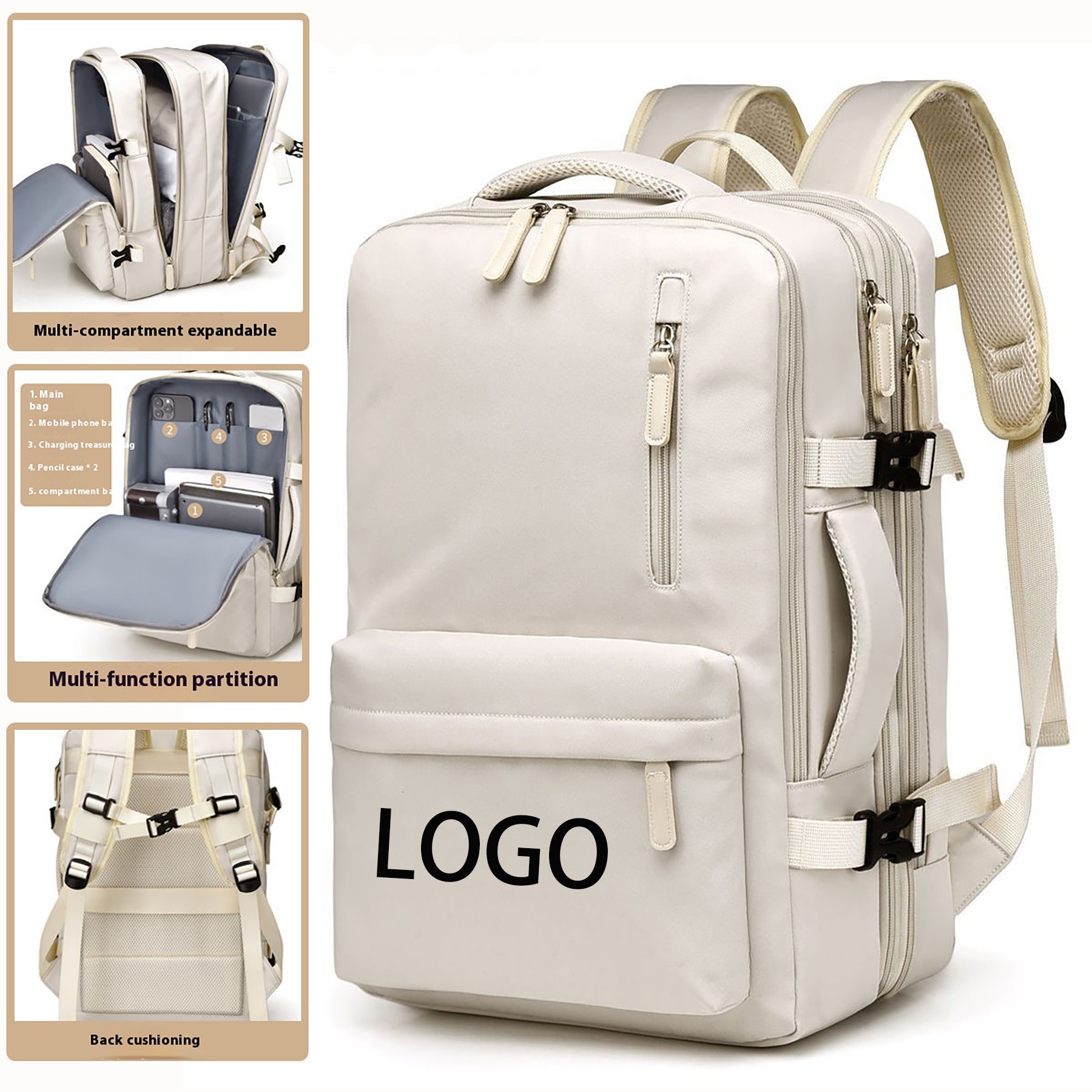 Expandable Multi-Compartment Travel Laptop Backpack