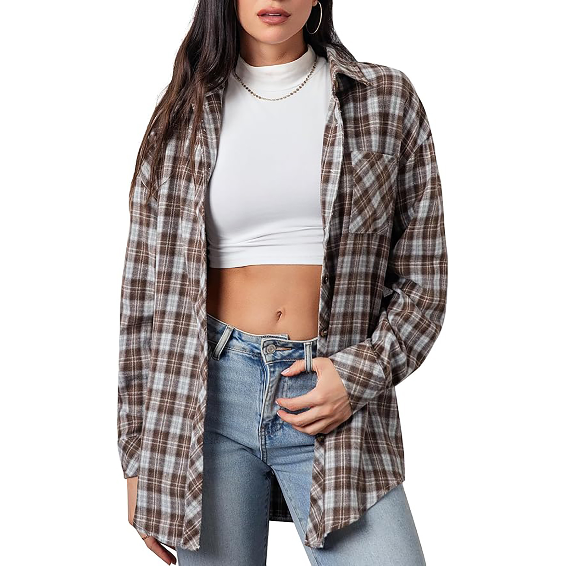 Women's Long Sleeved Plaid Shirt 9