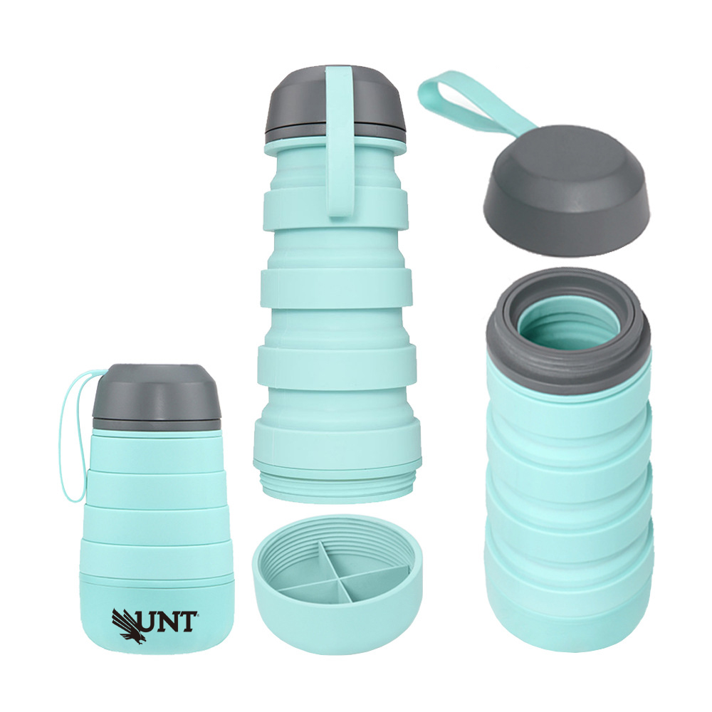 Silicone Collapsible Water Bottle with Pill Case-13.5 Oz. 1