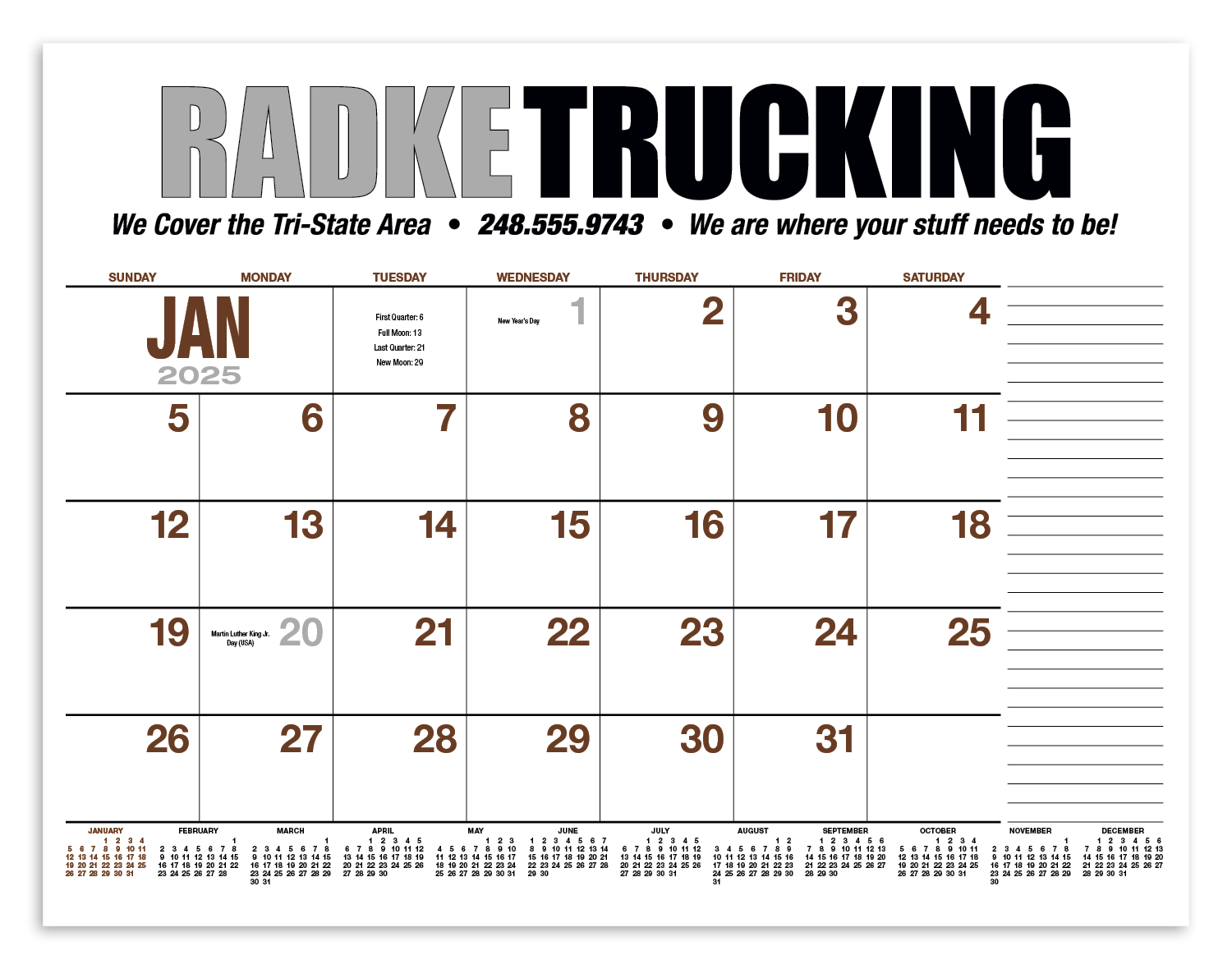 HotLine® Products 13-Month Desk Pad Calendar 14