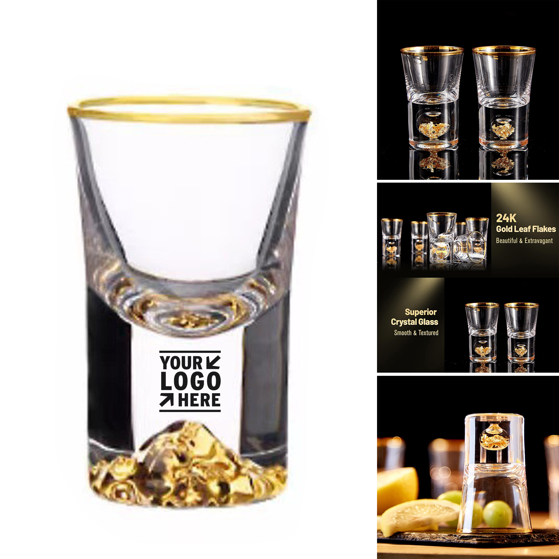 1.5oz 24K BPA Free Gold Leaf Flak Crystal Cool Cute Shot Glass  2