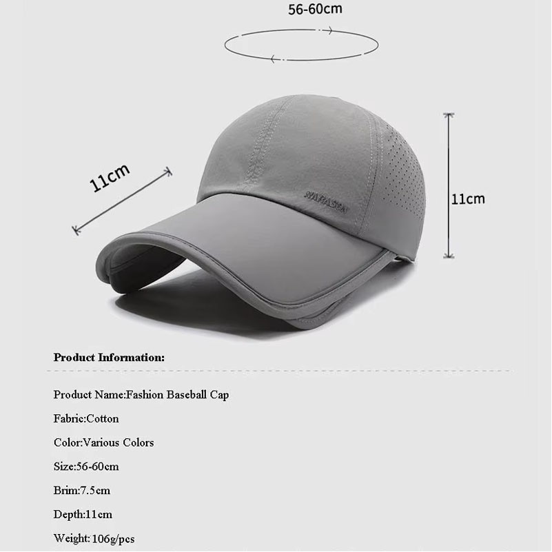Retractable Baseball Cap Hat With Wide Brim Sun UV Protection Mesh Visor 2