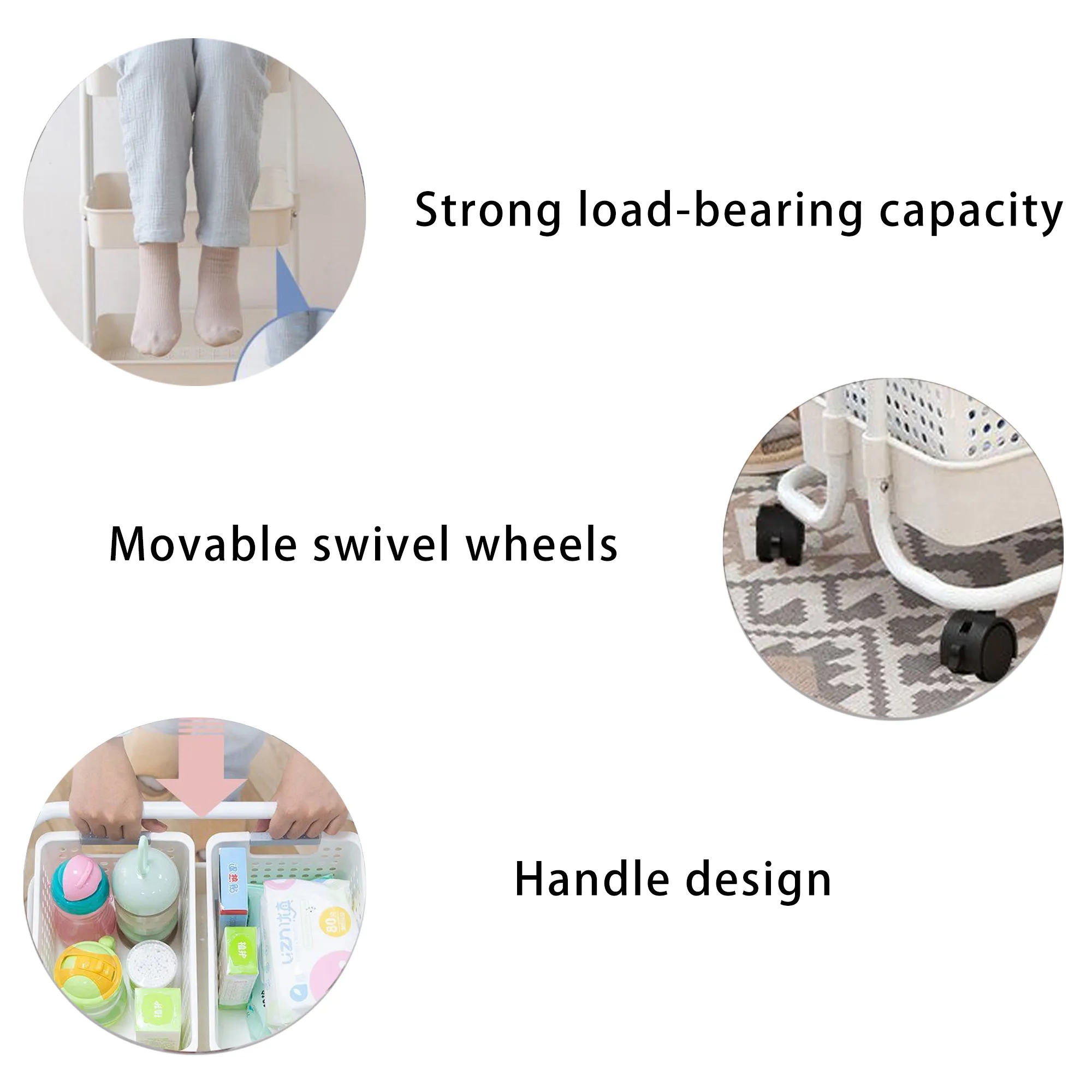 3-Tier Freestanding Rolling Storage Cart 3