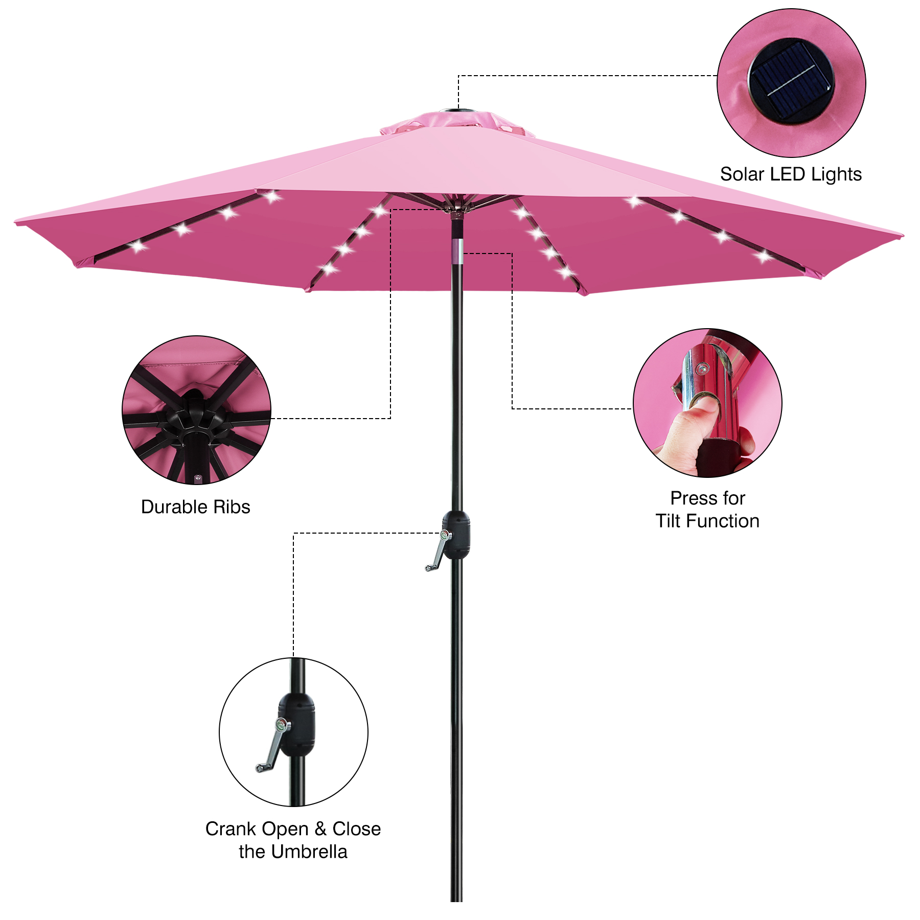 9' Heavy-duty Galvanized Steel Market Umbrella with Solar-powered LED Lights (Full Color) 3