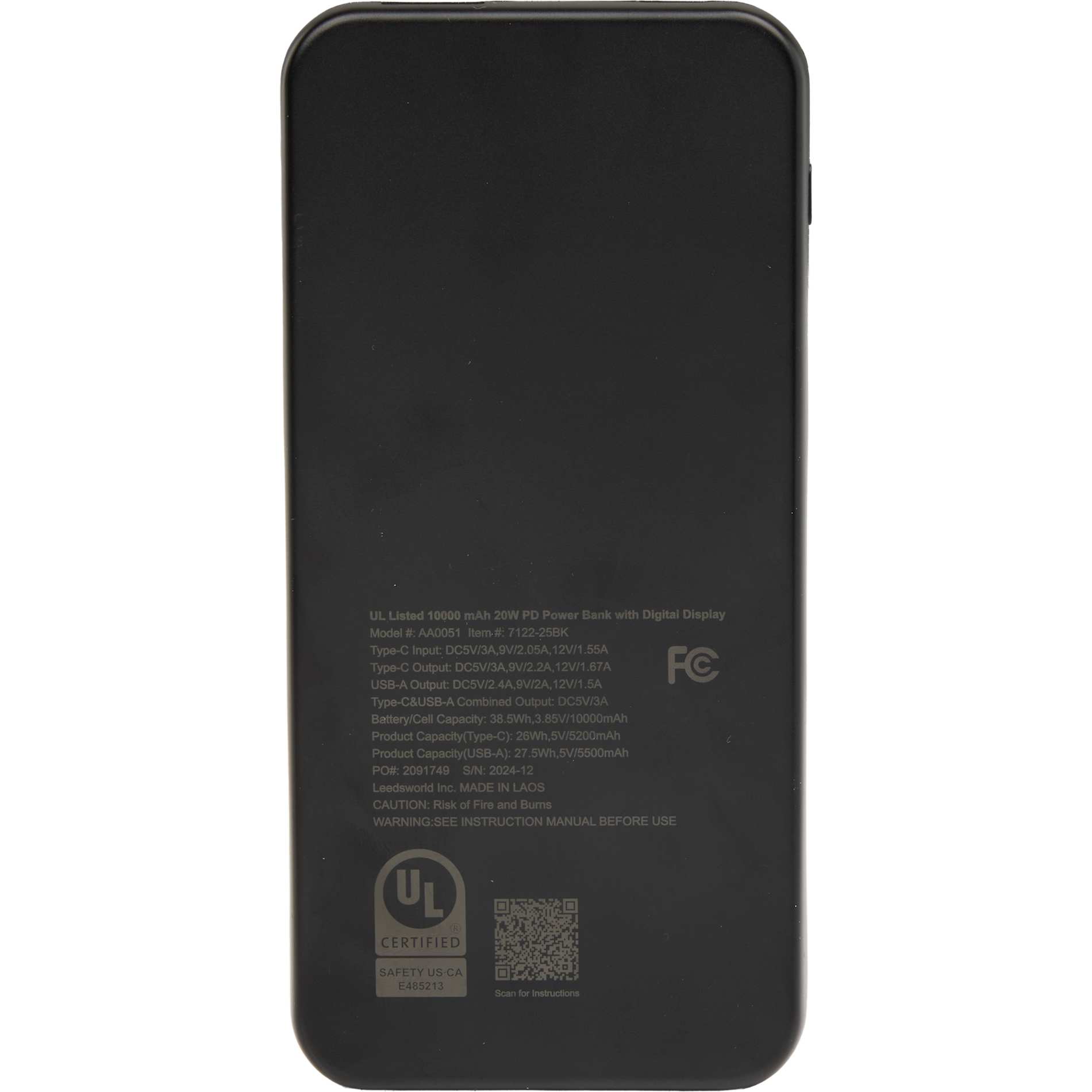 UL Listed 10000 mAh 20W Digital Display PowerBank 14