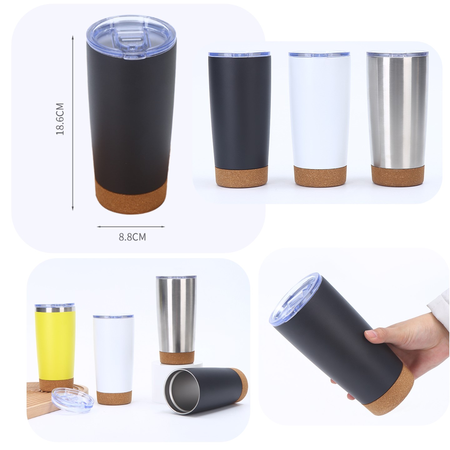 20oz Vacuum Stainless Steel Travel Tumbler with Cork Bottom 8