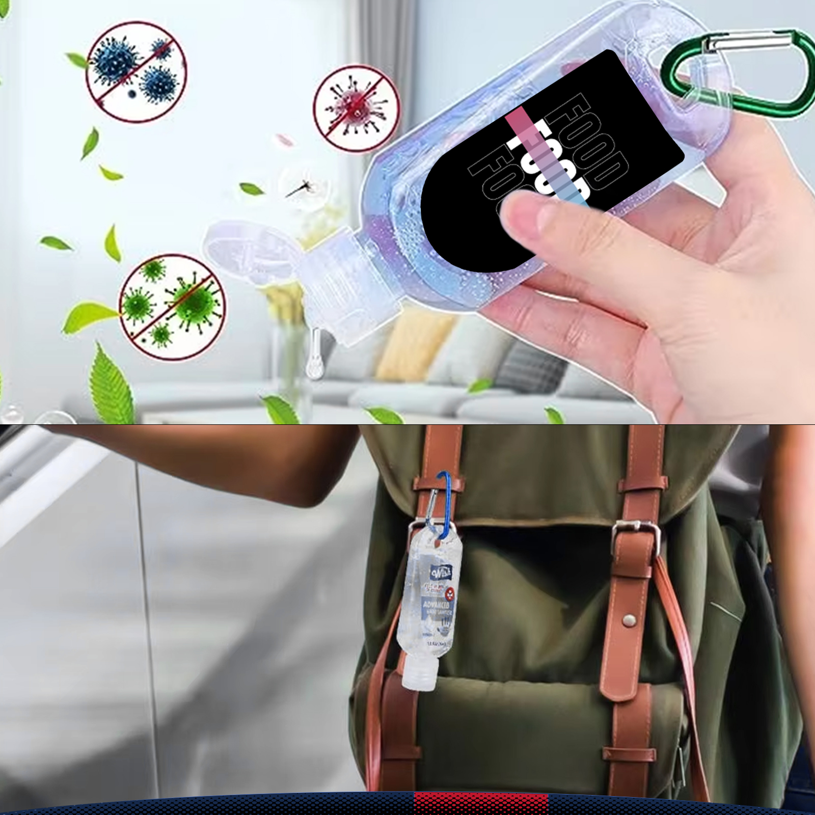 1.9 oz. Pabuk Clear Bottle Clear Sanitizer With Carabiner 16