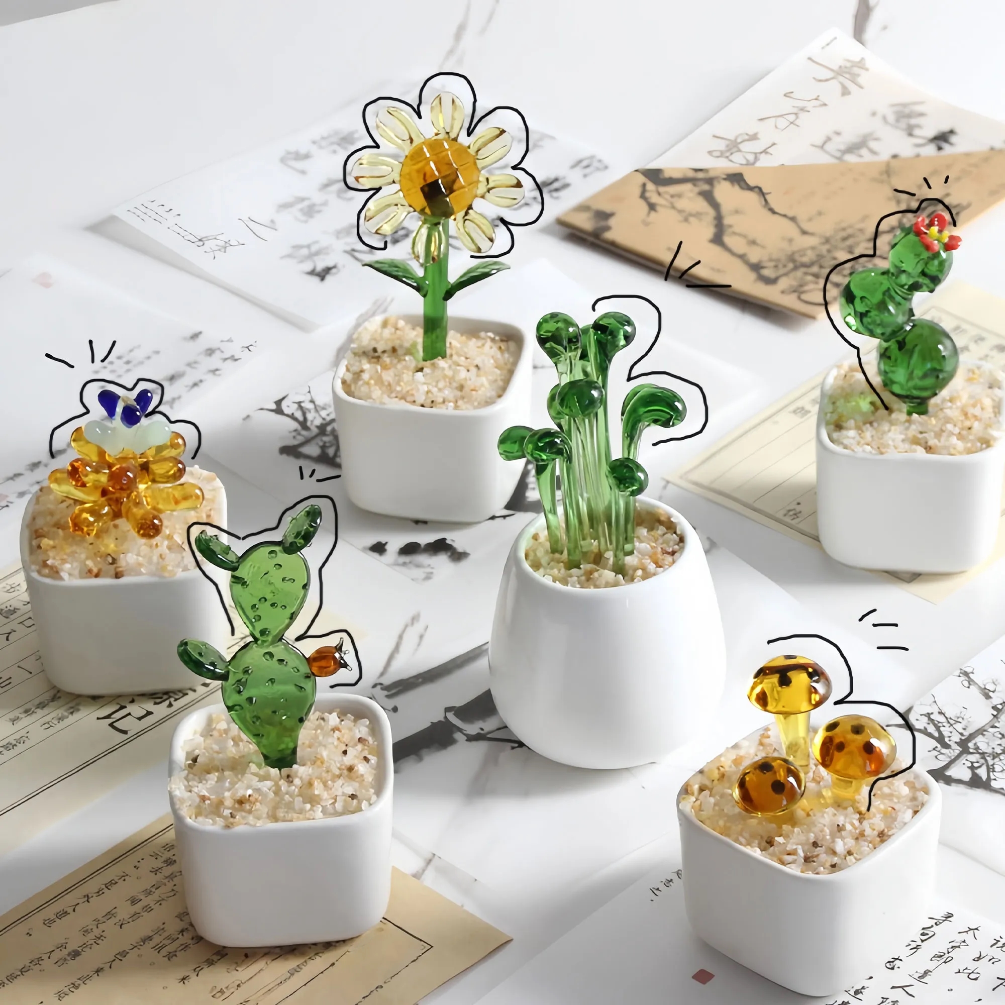 Handmade Glass Succulent Cactus Decor For Office Home 4