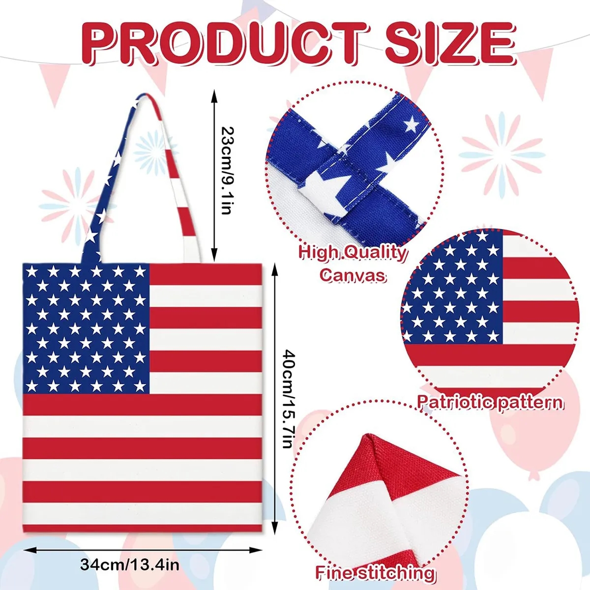Independence Day Patriotic Canvas Grocery Shopping Tote Bags, custom tote bag with logo imprint 5
