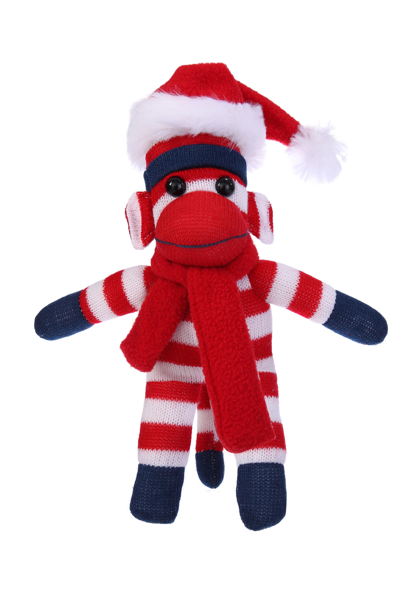 Patriotic Sock Monkey with Christmas Hat and Scarf 2