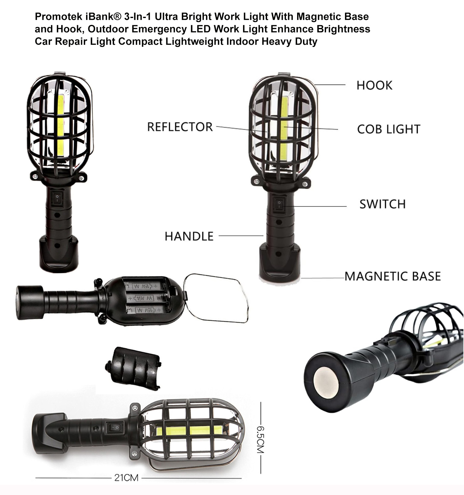 iBank ® Ultra-Bright Cordless Work Light With Magnetic Base and Hook 1
