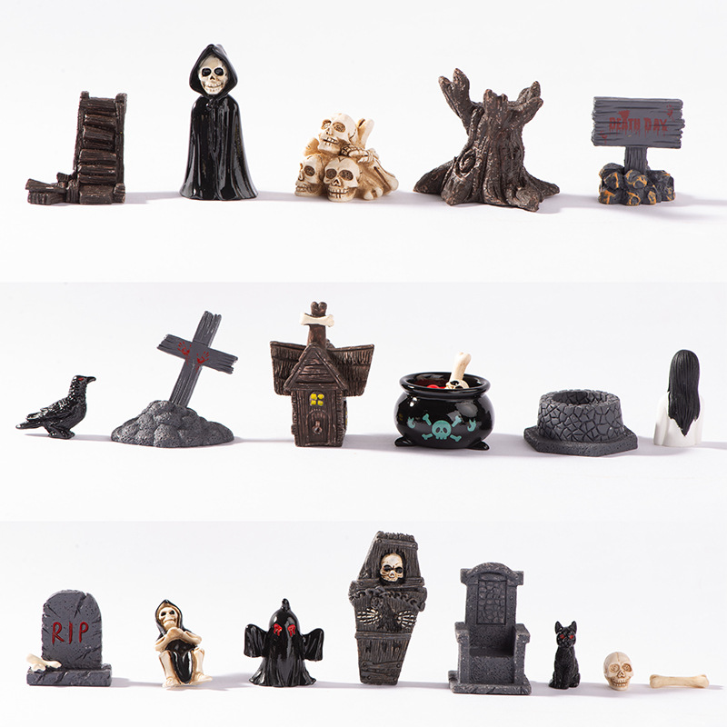 Gothic Resin Decor Set: Spooky Skulls, Crypts, and Haunted Scenes 1