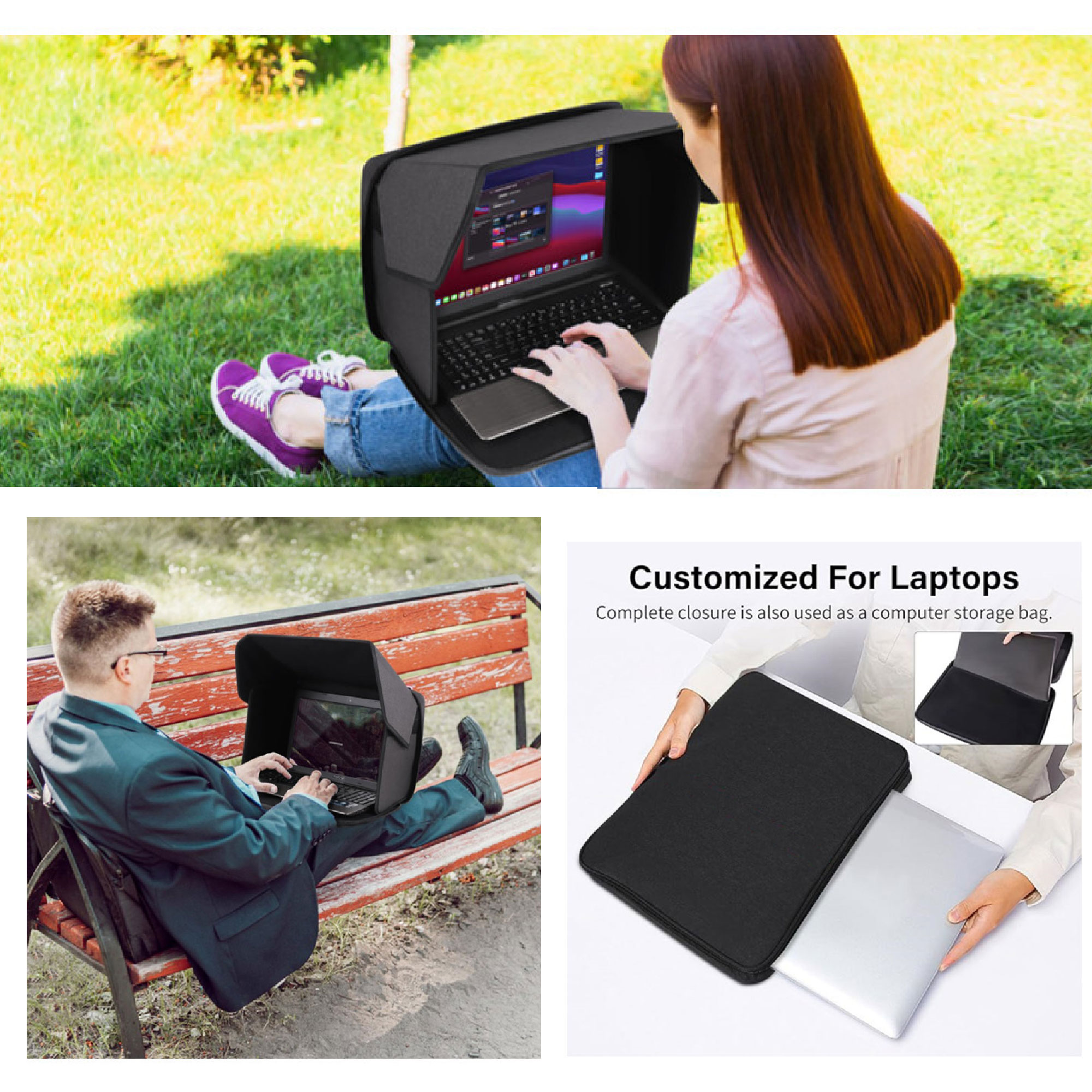 14-inch Lightweight Laptop Privacy & Sun Glare Shade For Outdoor Workers Use 2