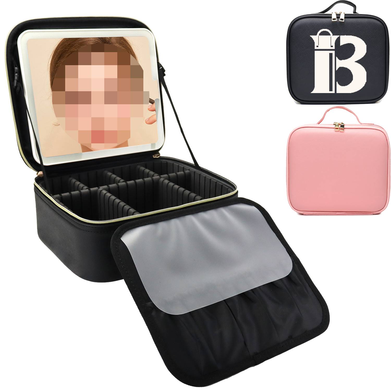PU Leather Travel Cosmetic Bag w/ LED Mirror 4