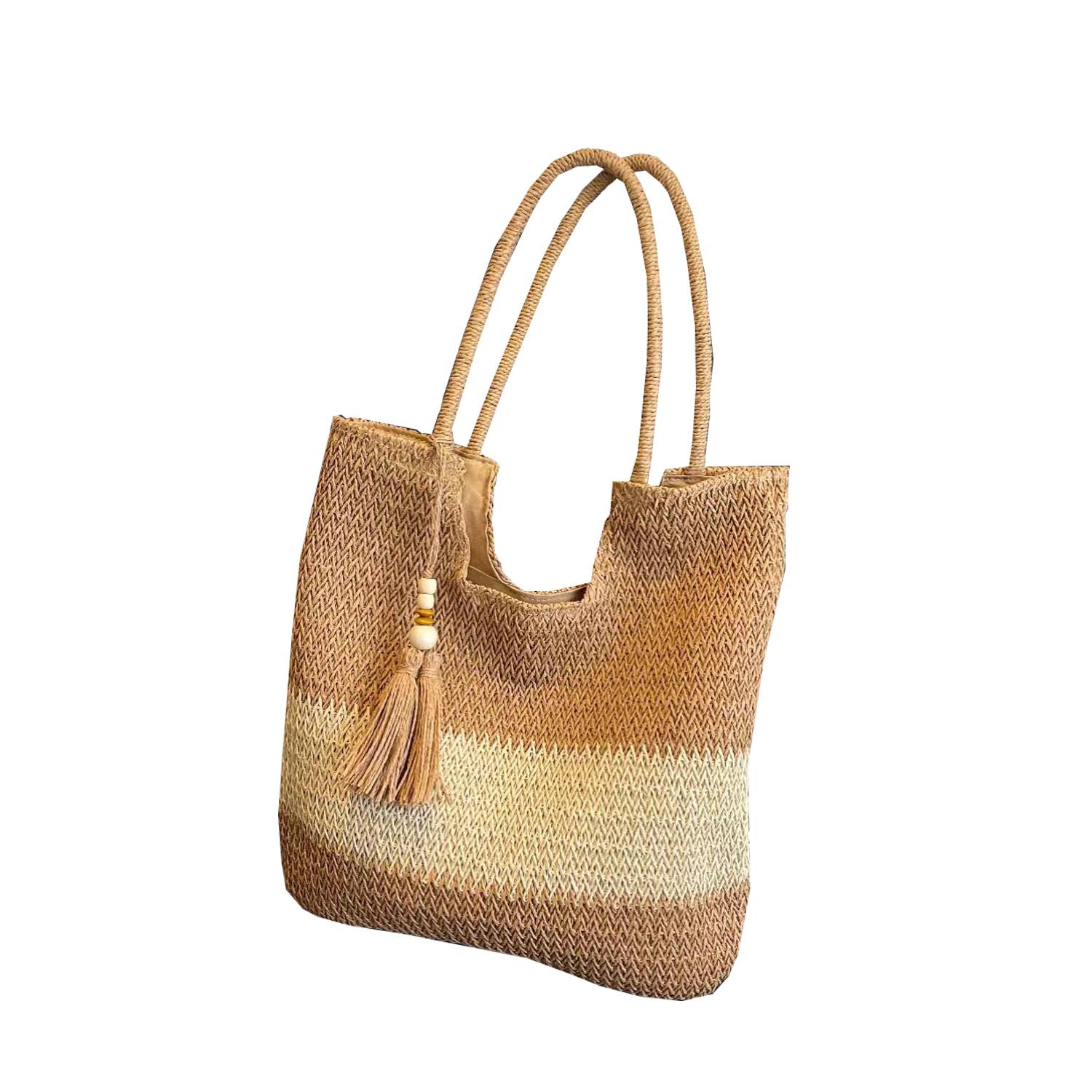 Large Capacity Summer Beach Weaving Bags with Tassels, custom tote bag with logo imprint 3