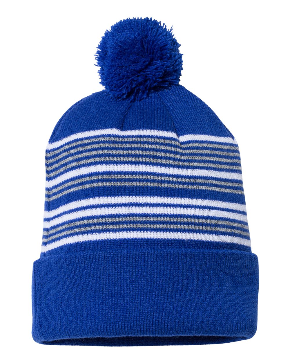 12" Striped Pom-Pom Cuffed Beanie - SP60 11
