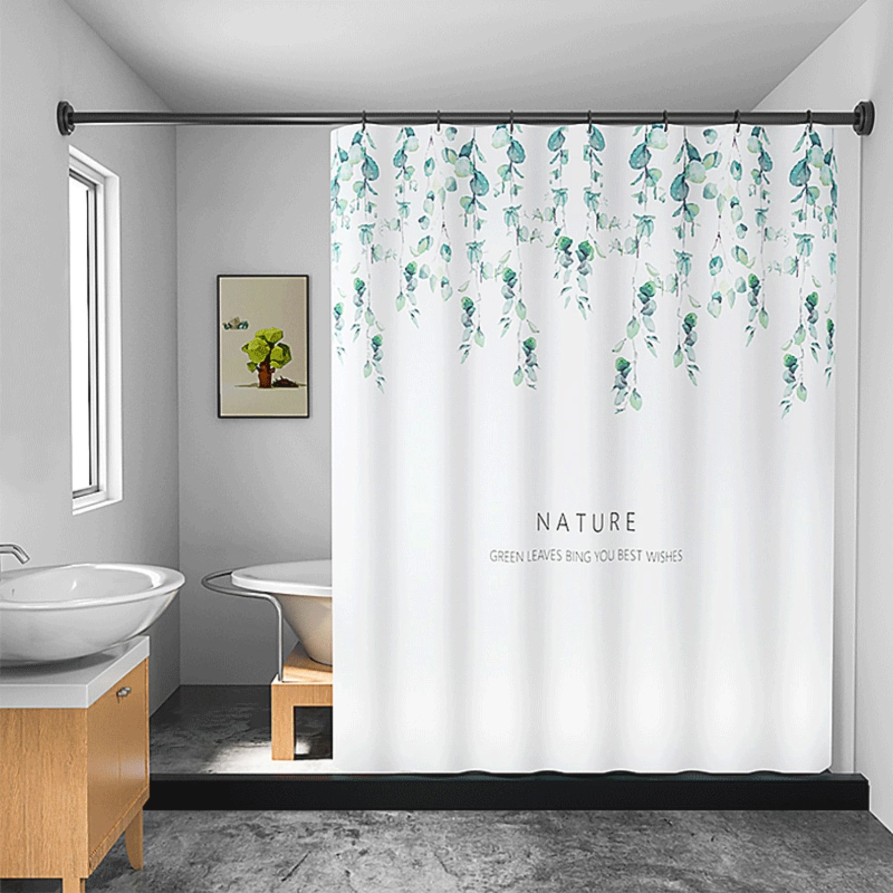 Polyester Fabric Shower Curtain with Bathroom 31.5" W x 70.9 4