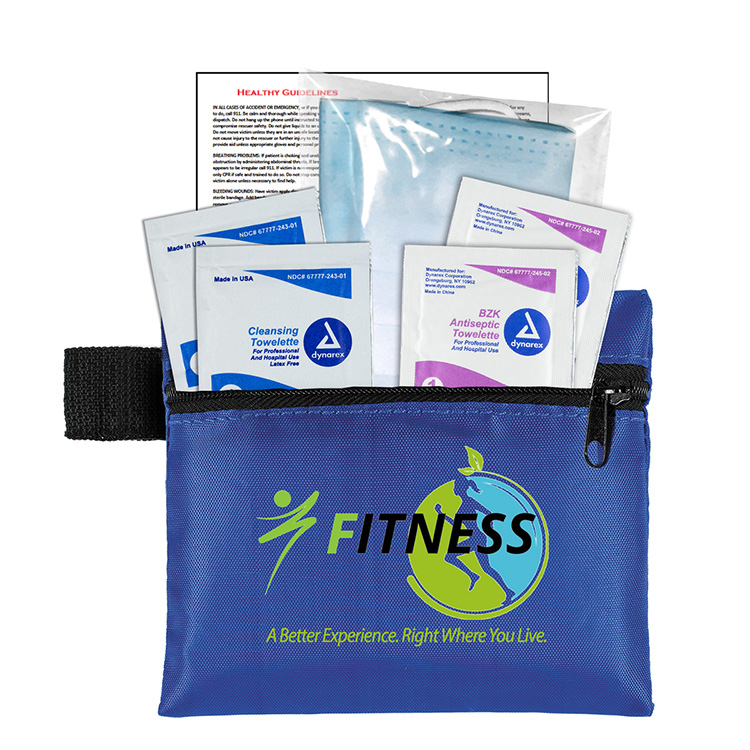 "Europa" 5 Piece Kit with 3-Ply Mask & Antiseptic Wipes in Zipper Pouch 5