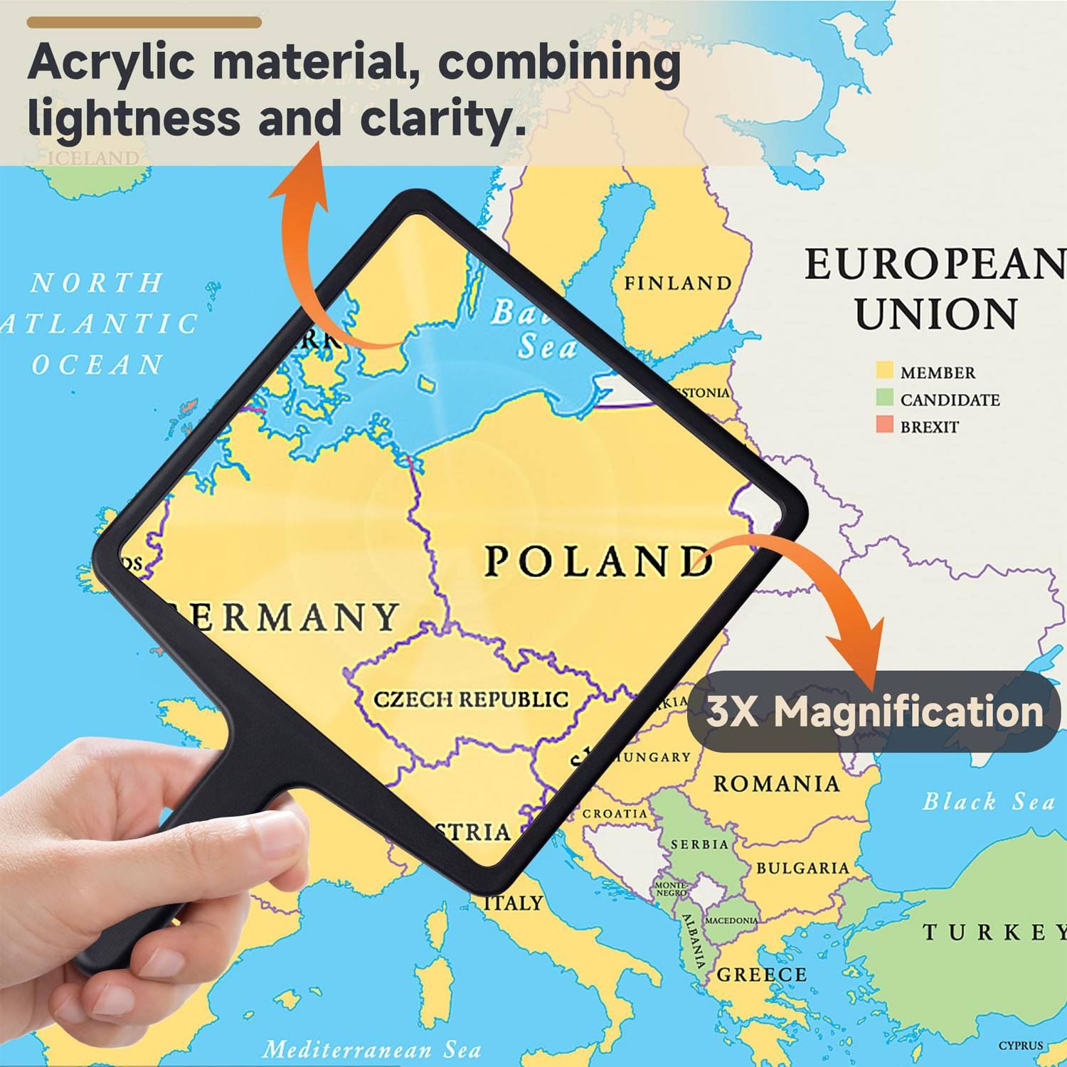 Acrylic Handheld Text Reading Magnifying Glass 4