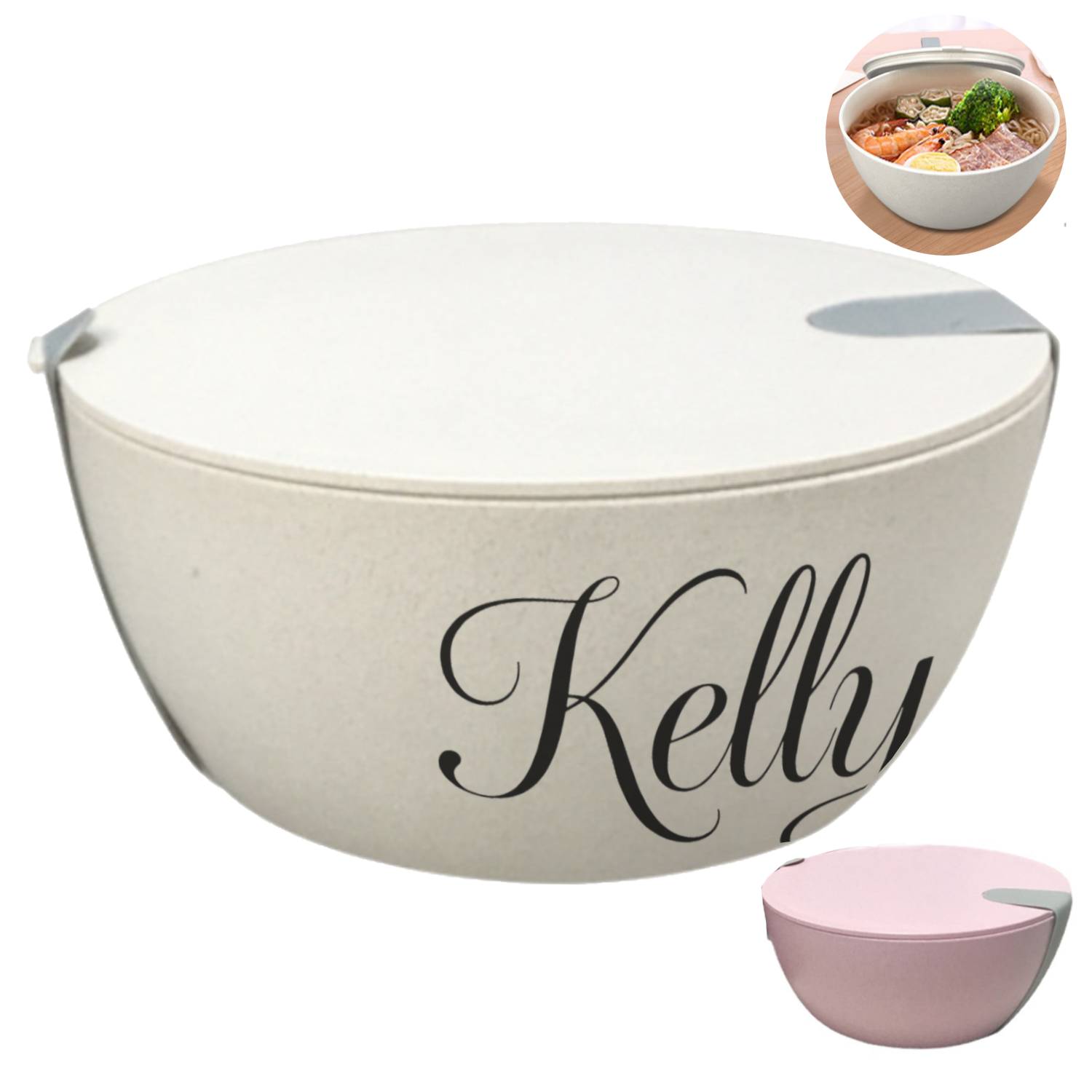 25oz Leakproof Lid Wheat Straw Round Salad Bowl 1