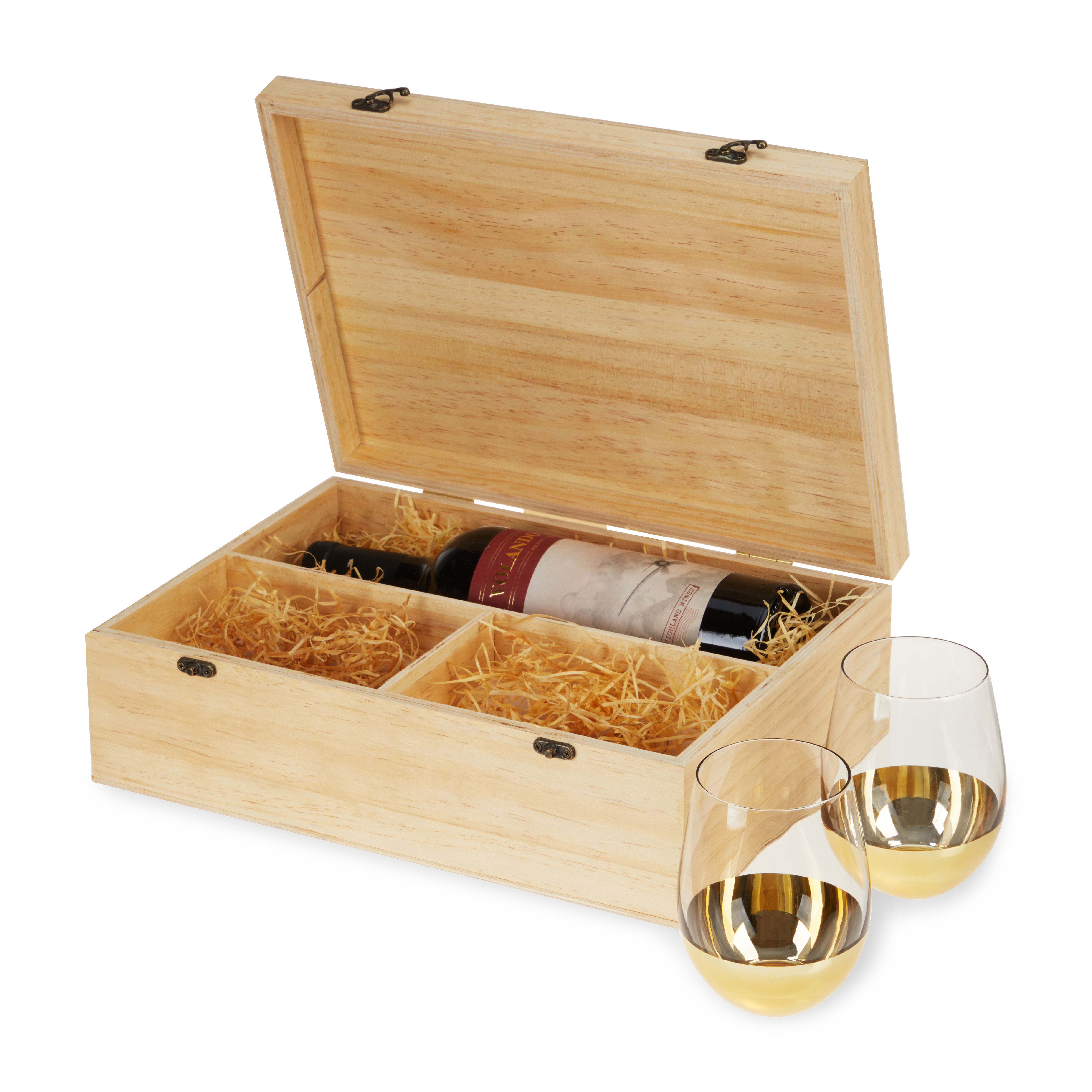 Twine Living® Wood Wine Box and Stemless Glass Set 8