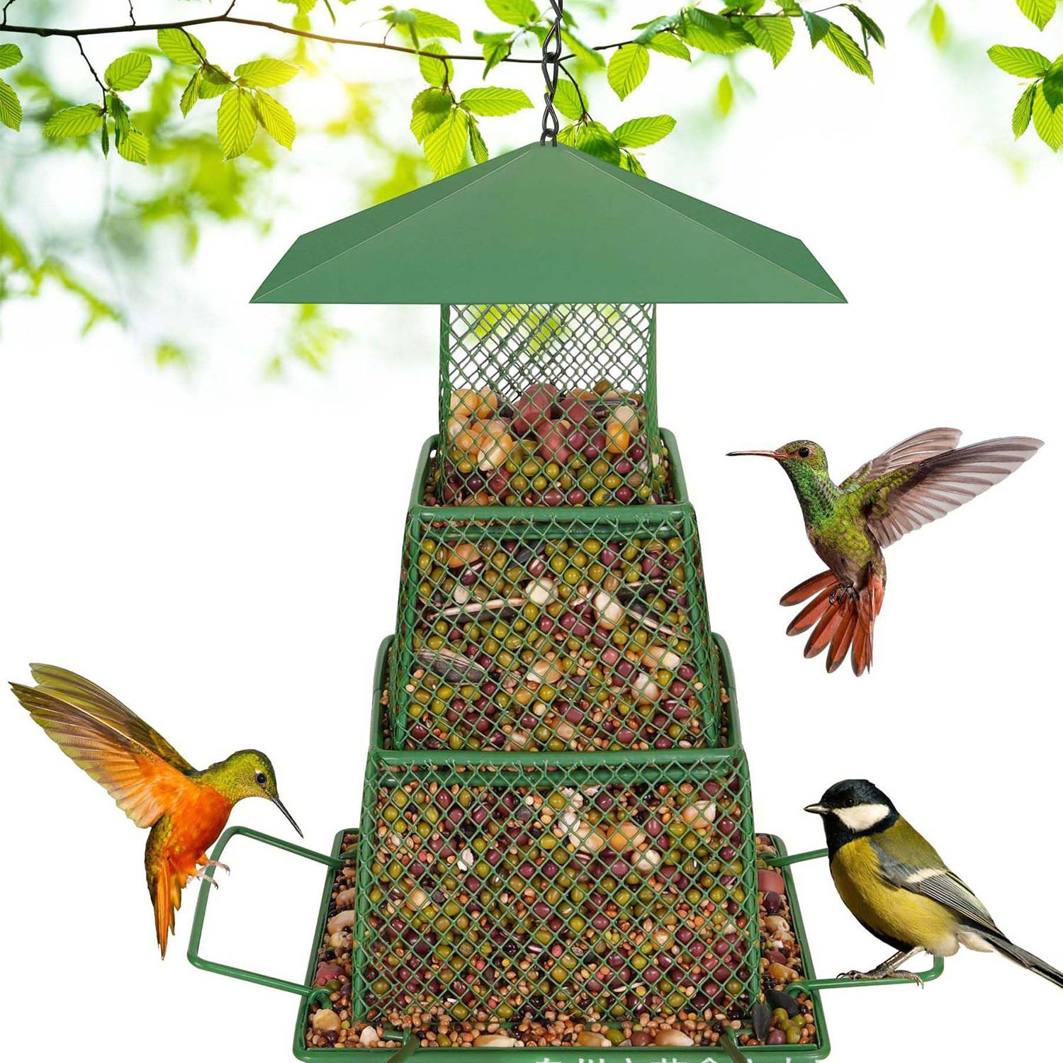Squirrel-Resistant Green Metal Bird Feeder 3