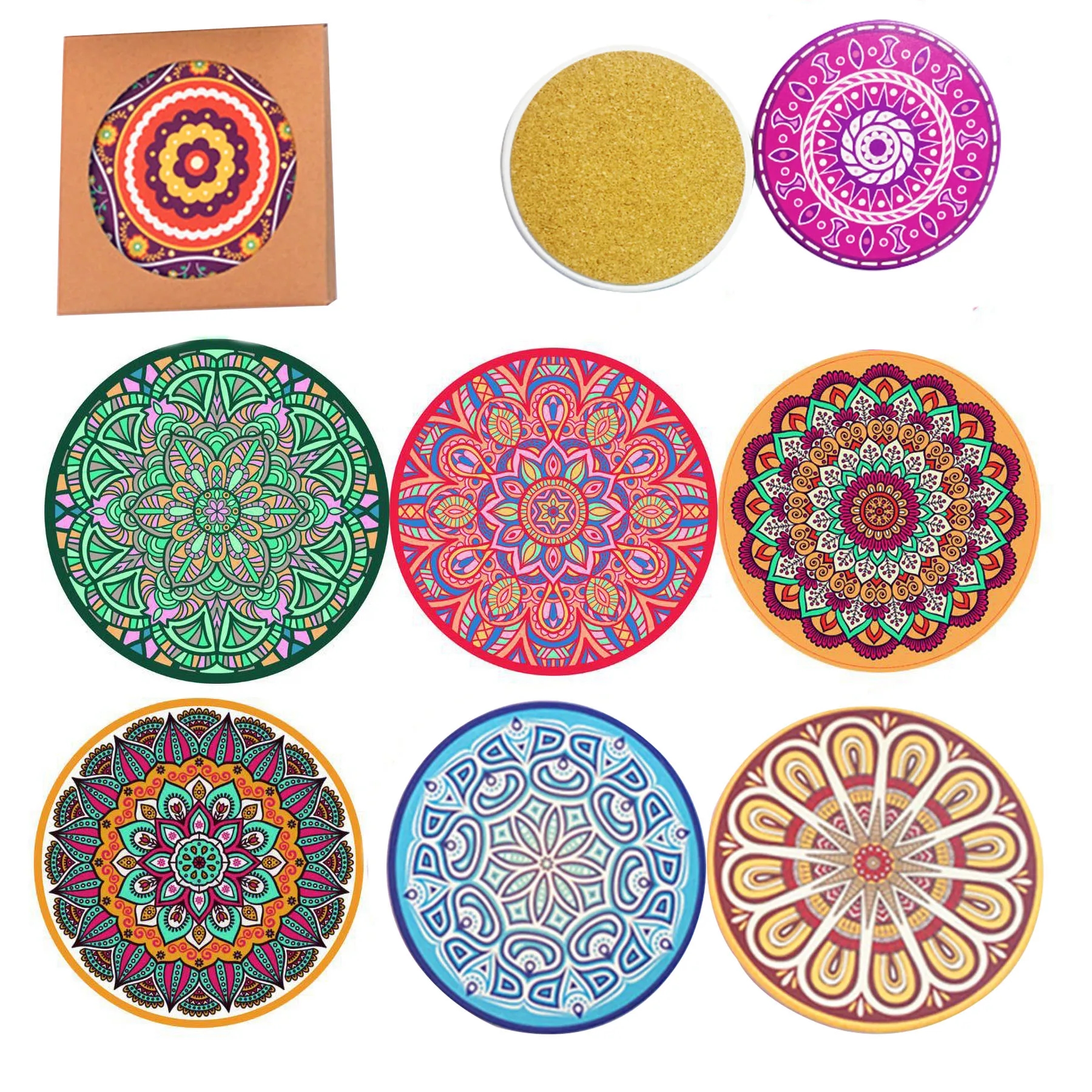 Cork Bottom Ceramic Coaster 4pcs Set 1