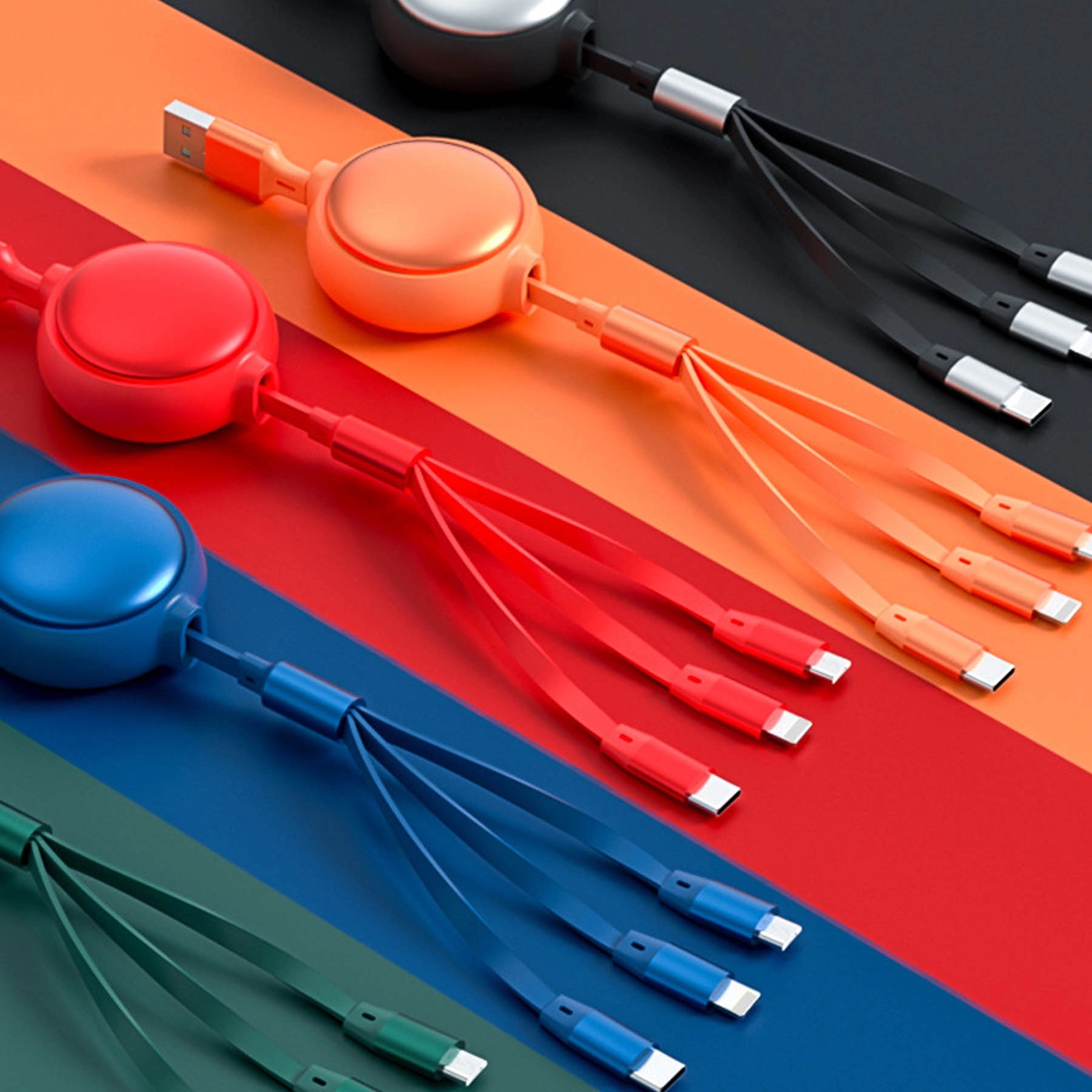 3 in 1 Multi USB Retractable Charger Cable 3A Multiple Cord 9