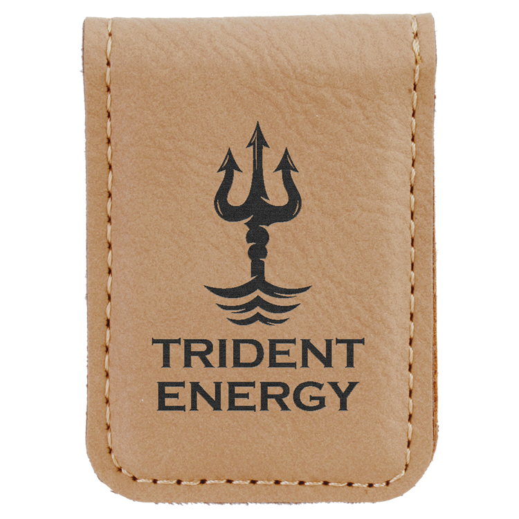 1 3/4" x 2 1/2" Light Brown Leatherette Money Clip 2