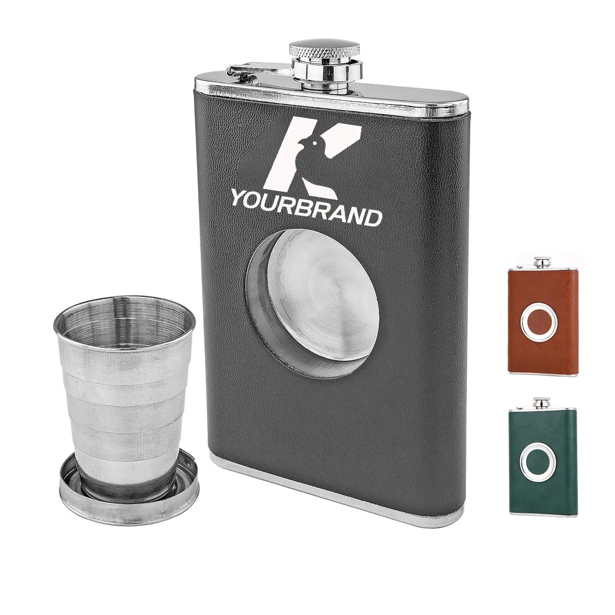 8oz Portable Hip Flask with Built In Collapsible Shot Glass, custom water bottle with logo imprint 5
