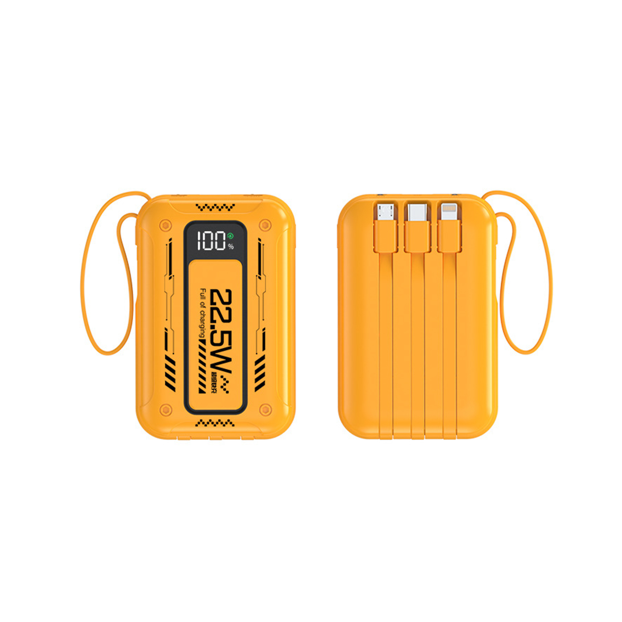 Portable 10000 Mah Power Bank With Integrated Cables And Flashlight 4" Length X 2.6" Width X 2
