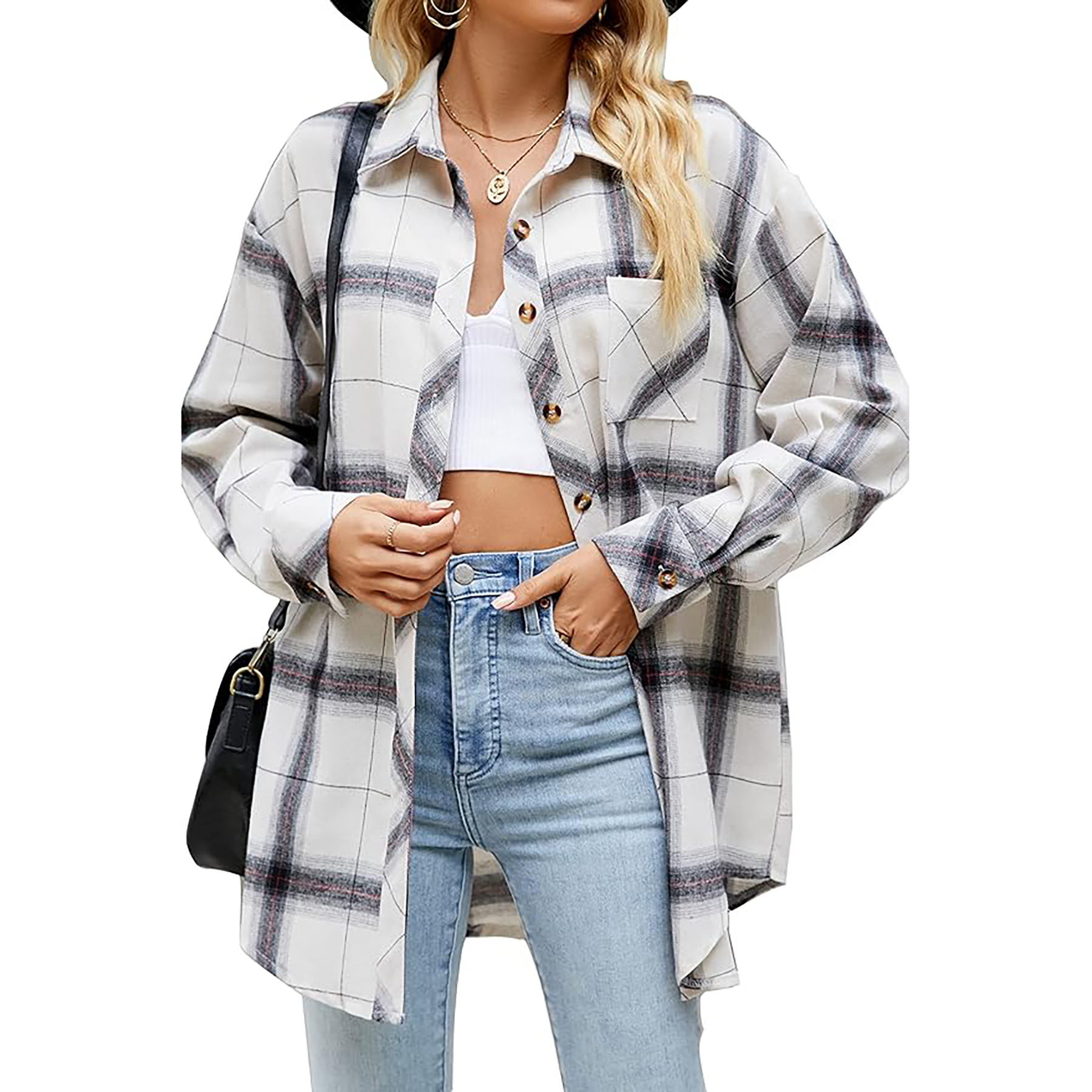 Women's Long Sleeved Plaid Shirt 32