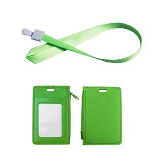 Stylish 1 Side Zipper PU Leather Card Case With Lanyard 16