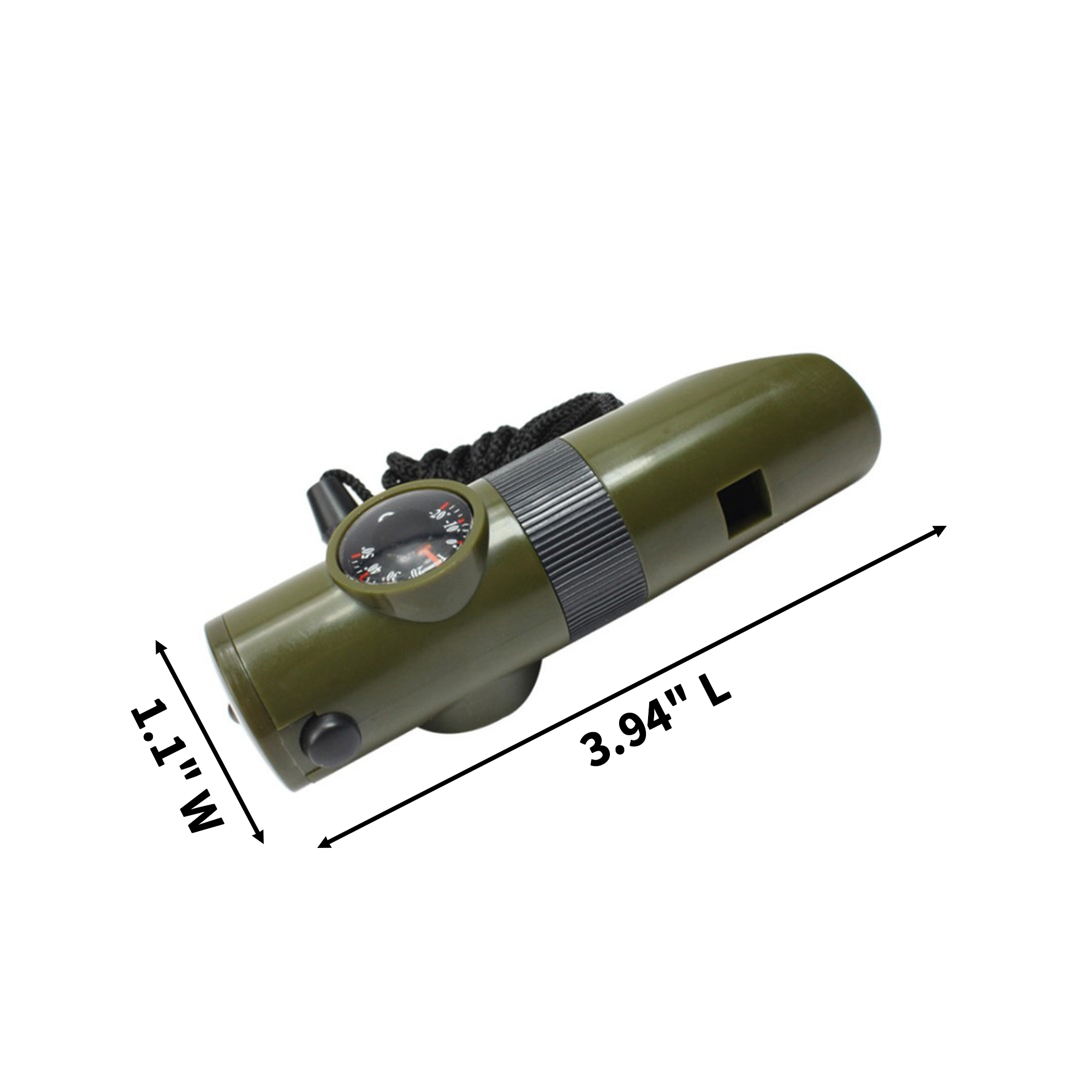Seven In One Survival Whistle With Compass Thermometer Storage 3.94" 4