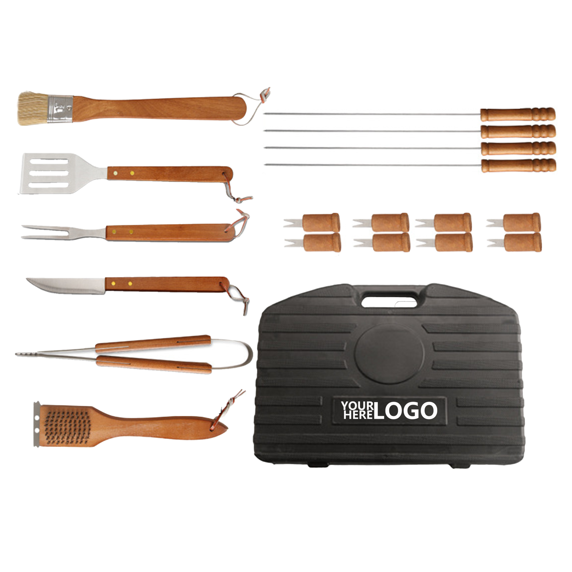 Stainless Steel Outdoor Wood-Handled BBQ Tool Set 2